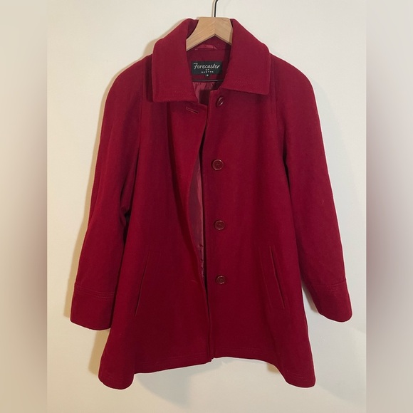 forecaster of boston Jackets & Blazers - Vintage Forecaster of Boston Deep Red Burgundy Wool Blend Pea Coat Womens Size 8